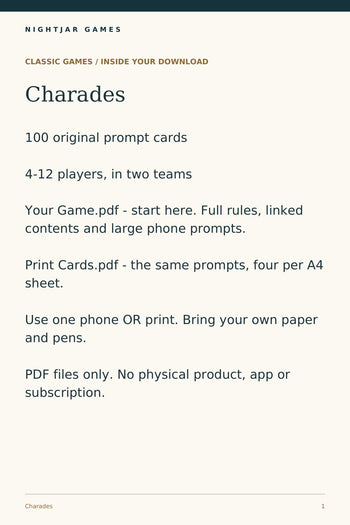 Nightjar Games charades — contents