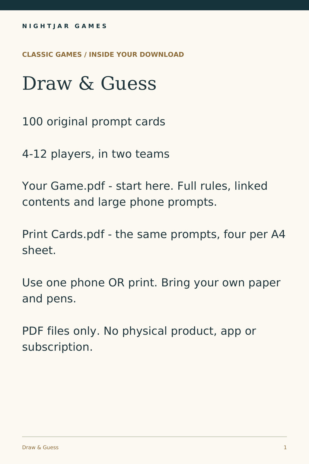Nightjar Games draw — contents