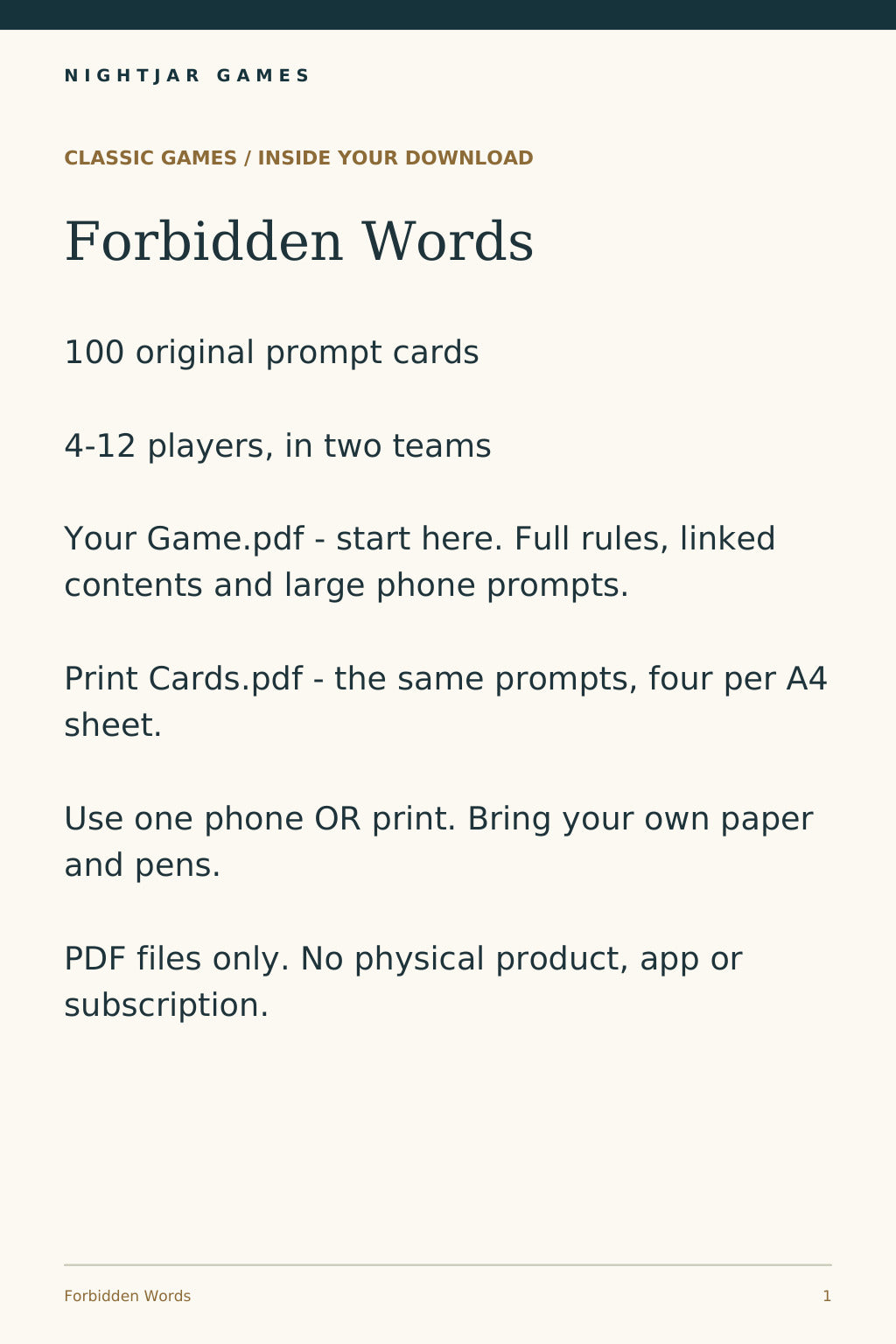Nightjar Games forbidden — contents